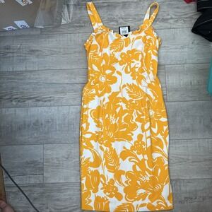 Women's Trina Turk Yellow   Floral Hawaiian  Knee Length Dress Size 4 NWT